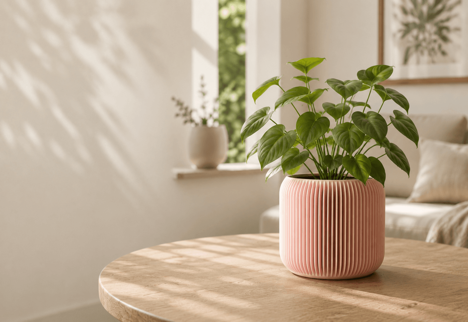 Premium Leaf Nest planter styled in a bright modern living room